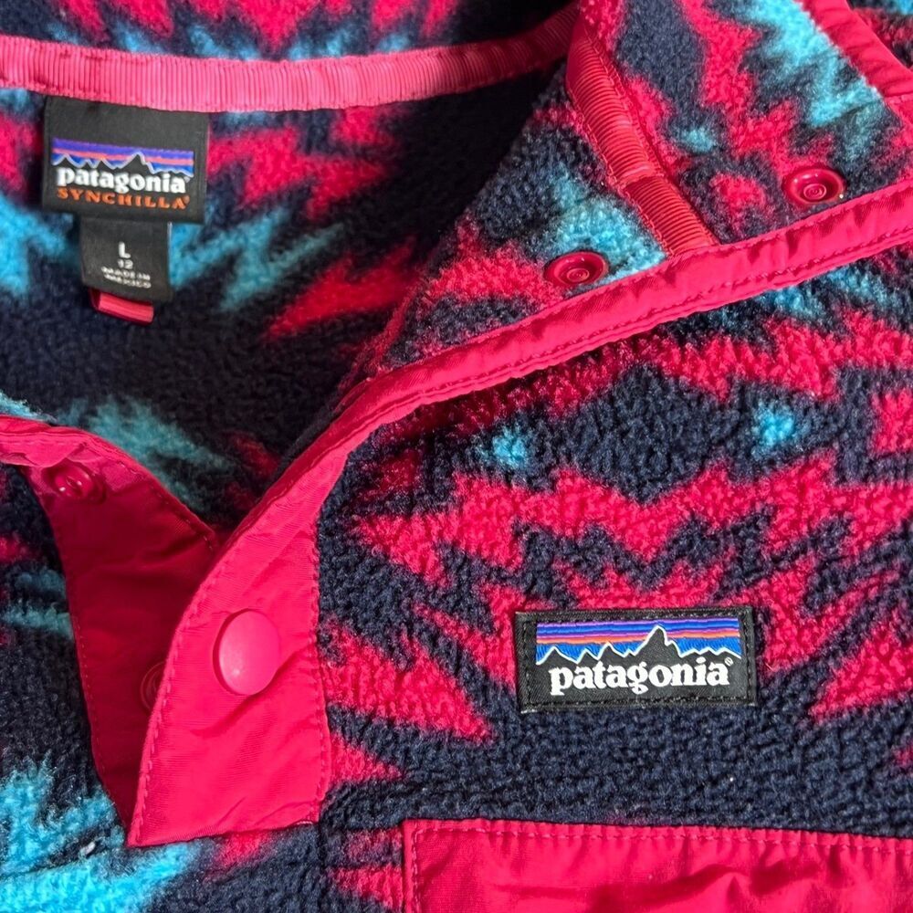 Patagonia Synchilla Snap-T Fleece Pullover Aztec Print Button Up Girls L (12) - Picture 8 of 10
